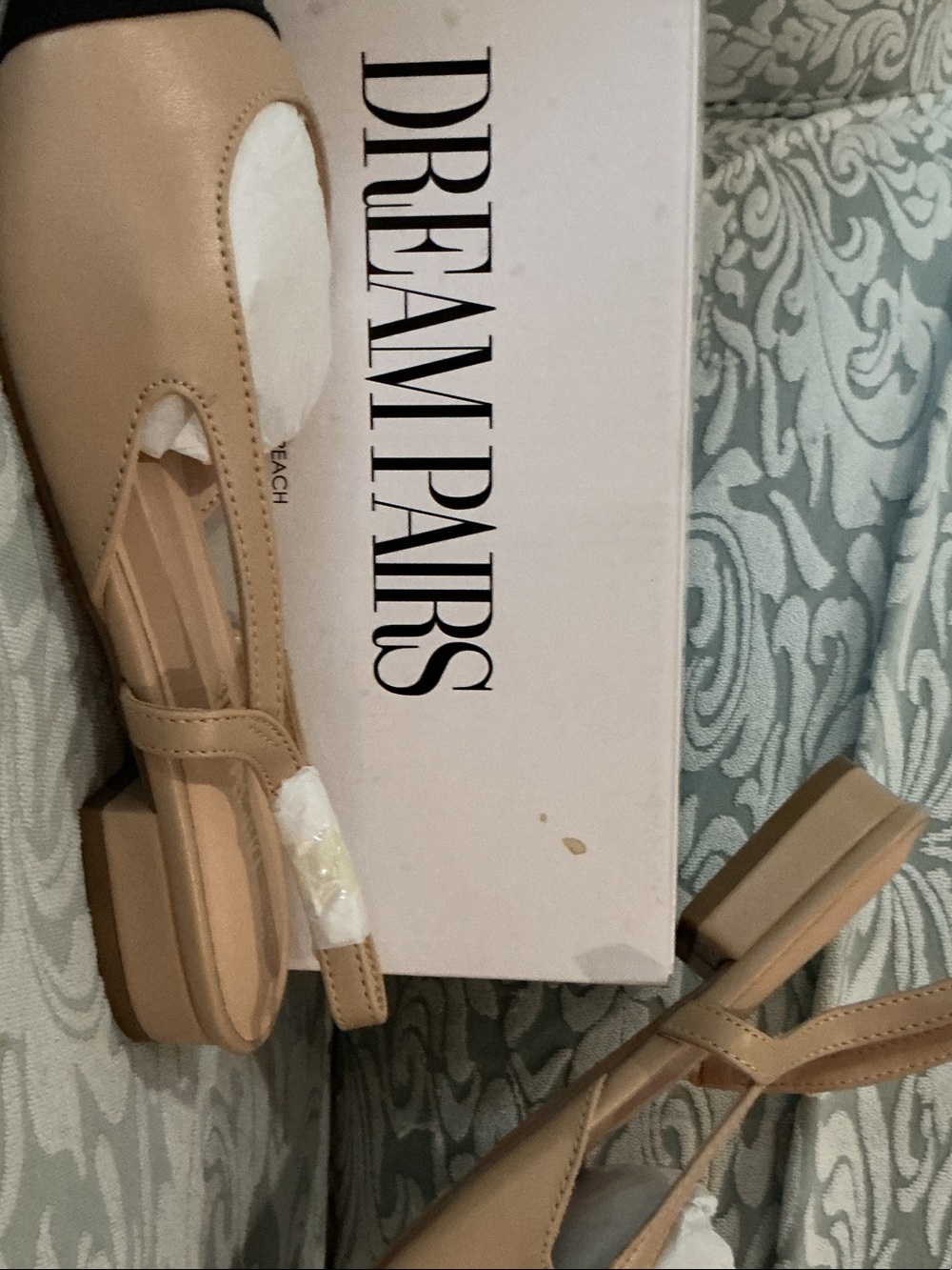 Dream Pairs Beige Peach Slingback Block Heel Mules